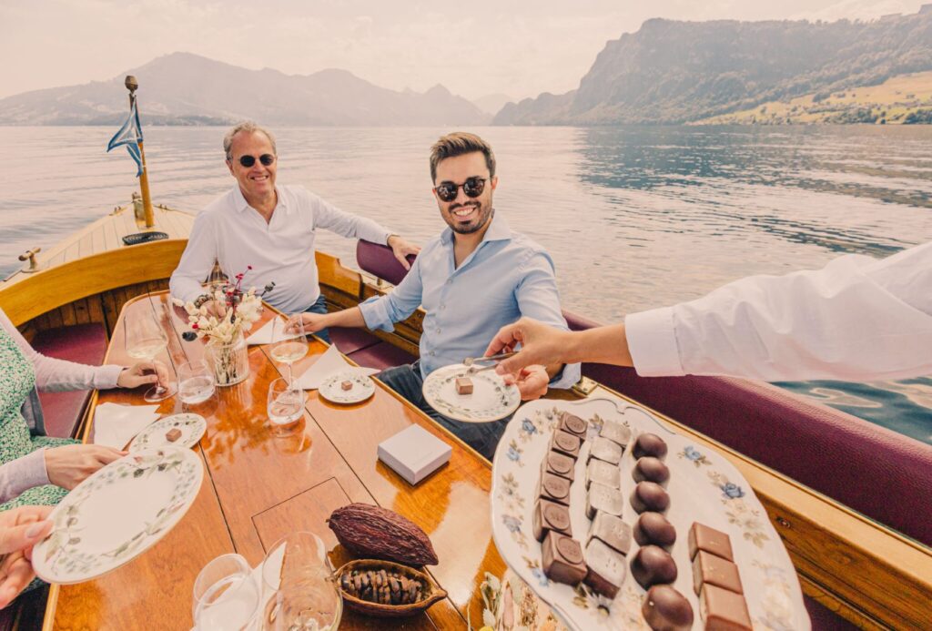 Wooden boat chocolate tasting Lucerne